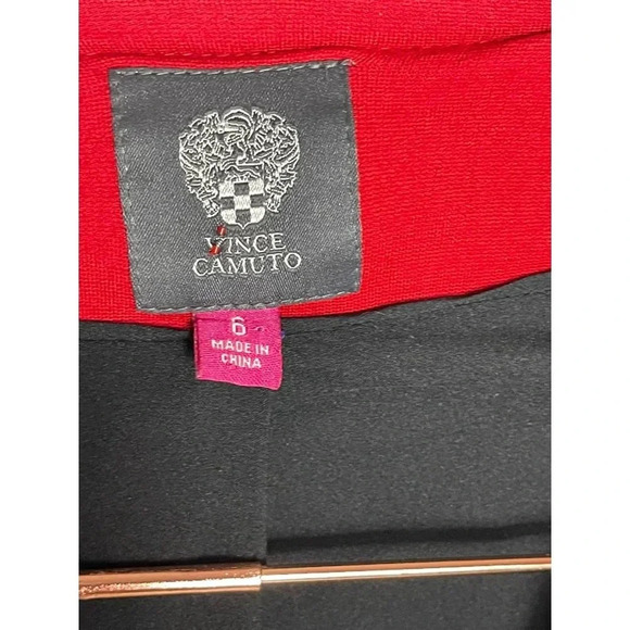 Vince Camuto Womens Long Sleeve Faux Leather One Button Jacket Red Black Sz 6 - Picture 9 of 10